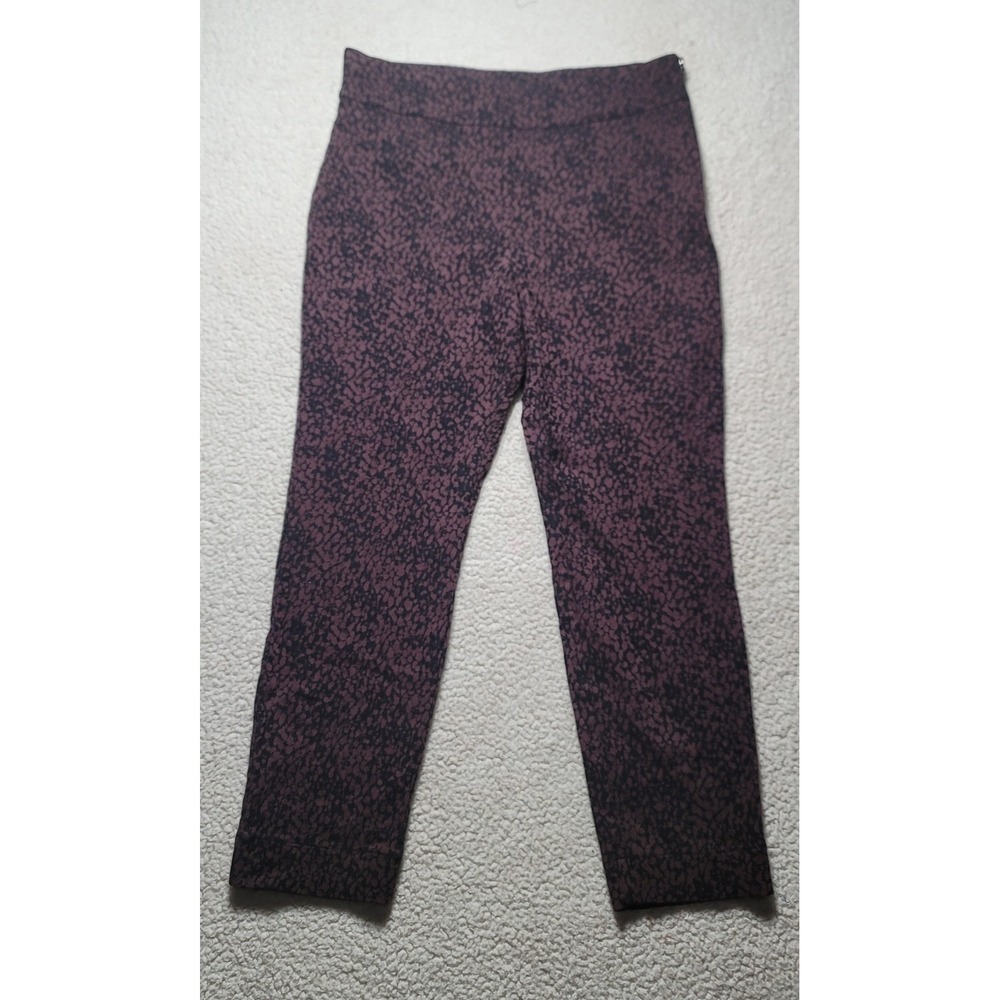 Susan Graver Womens 18W Plum Black Animal Print Side Zip Ankle Pants Stretch